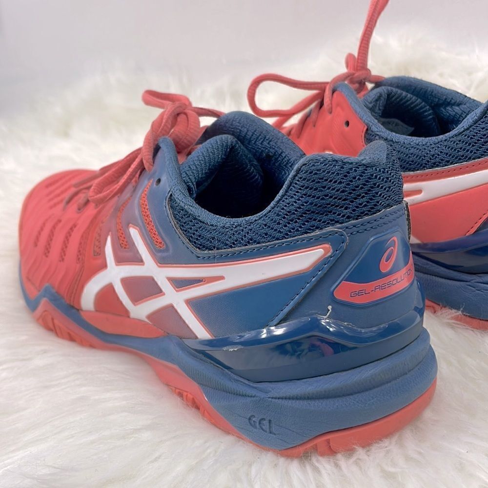 Asics gel resolution 7 | size  9.0 sneakers papaya / white / blue